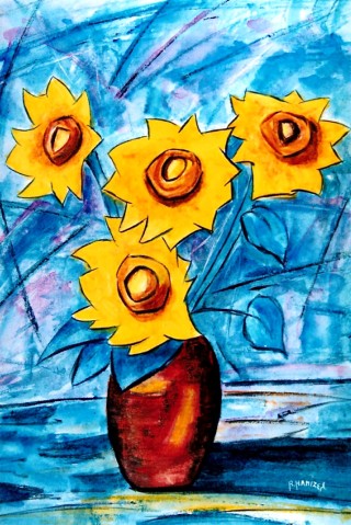 1987 - [:fr]Tournesols - Acrylique sur toile - 61x46cm [:en]Sunflowers - Acrylic on canvas - 61x46cm